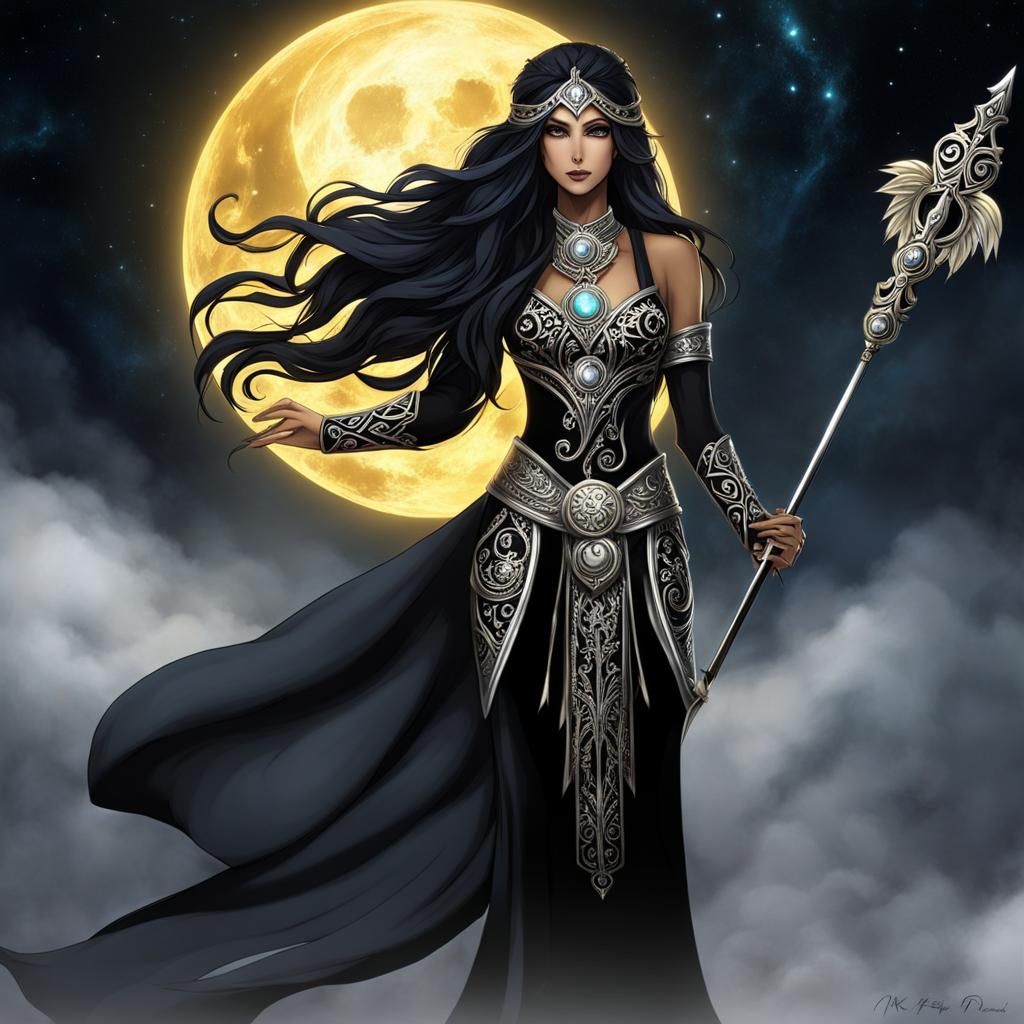 Nyx, Goddess of Night, Detailed Matte Painting