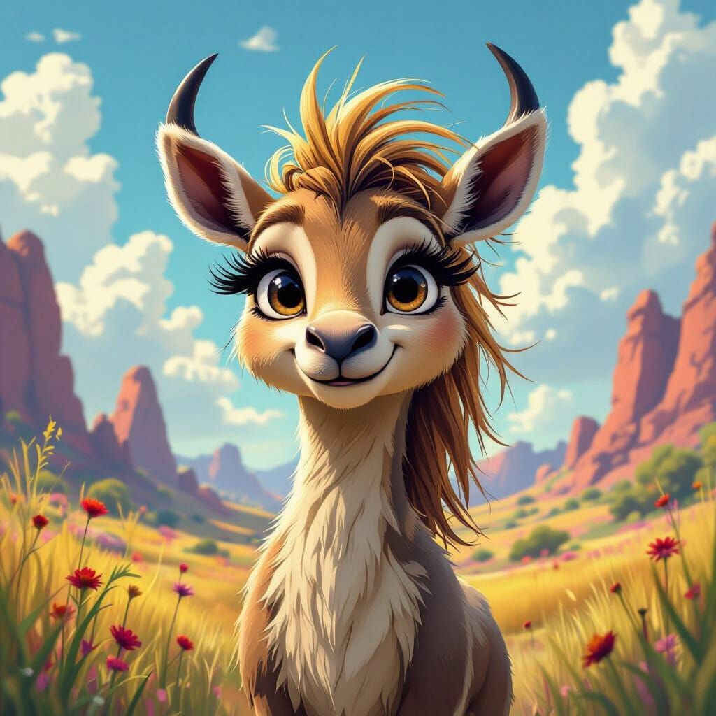 Anthropomorphic Gnu Character in Cartoon Style