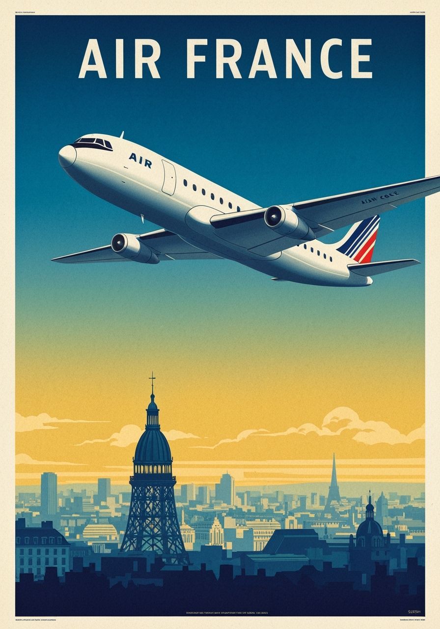 Vintage Air France Poster: Paris Skies