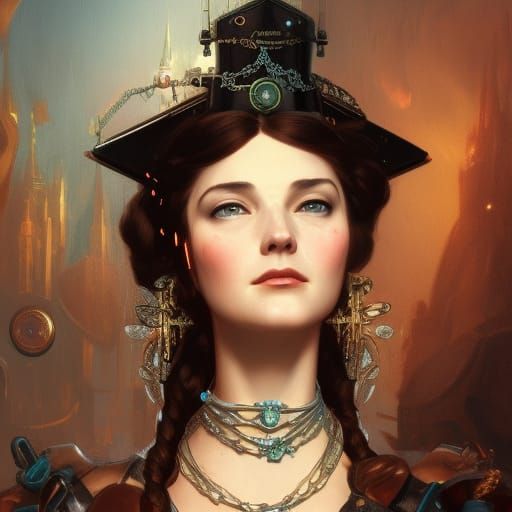 Steampunk Anne Boleyn Portrait in Art Nouveau Style