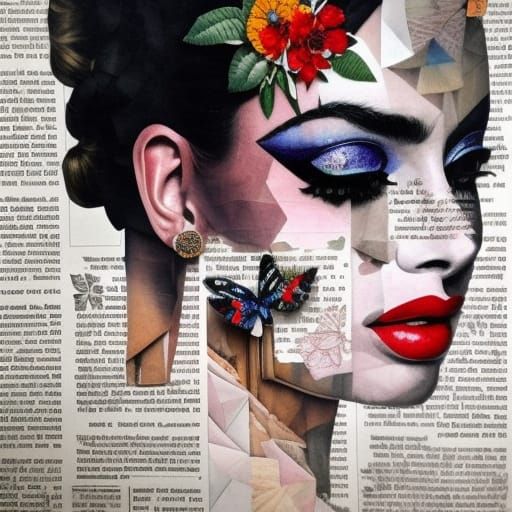 Detailed Paper Collage Portrait in Mixed Media Style