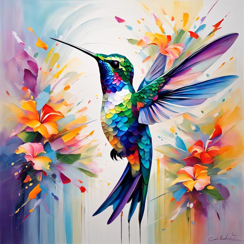 Abstract Hummingbird in Flight: A Colorful Masterpiece