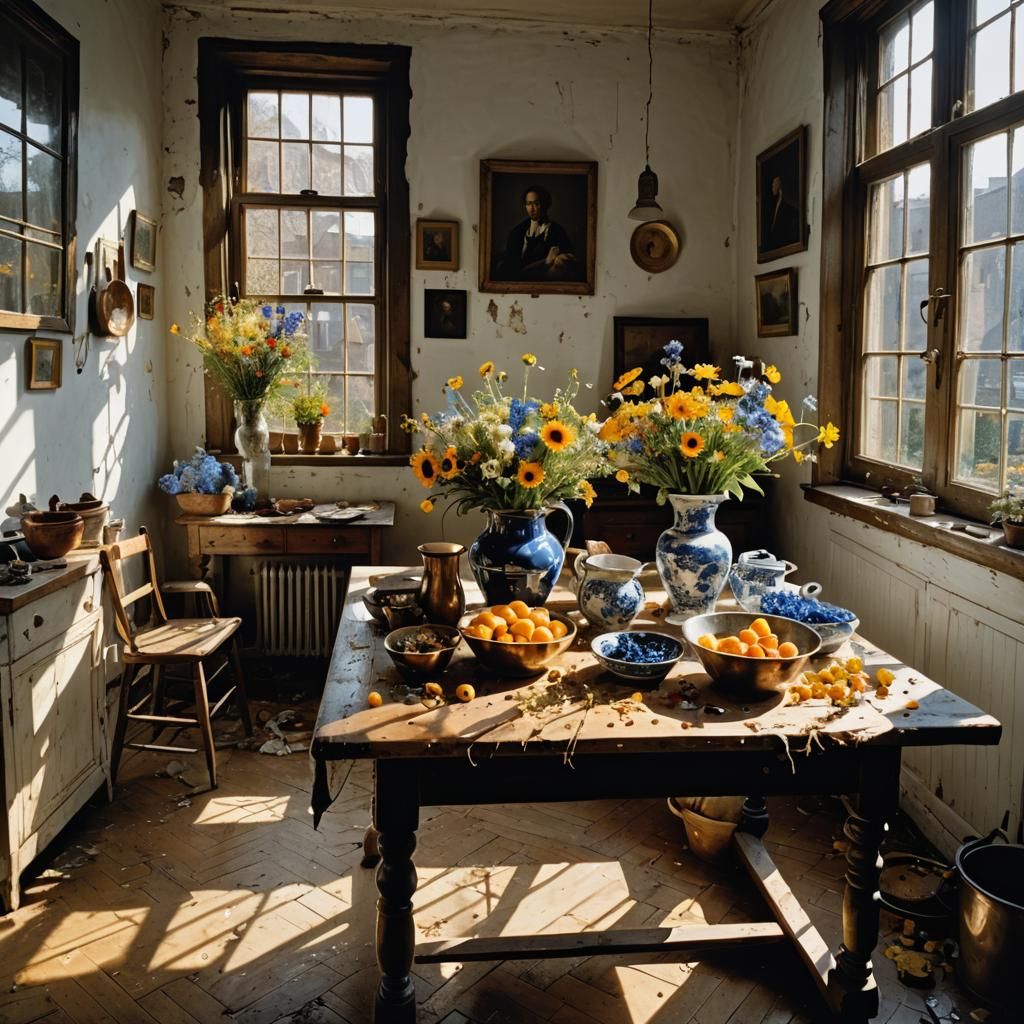 Dried Flowers Still Life in Abstract Expressionism Style