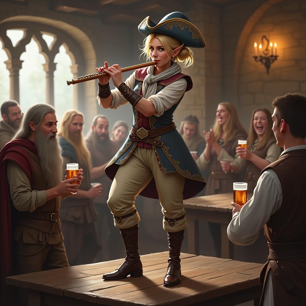 Elf Bard Performance in DnD Tavern