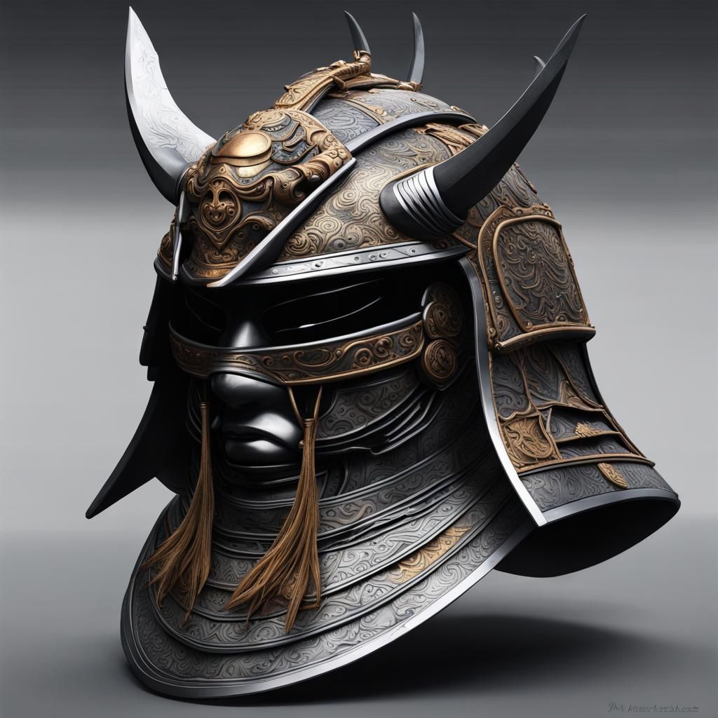 Intricate Samurai Ghost Mask Helmet in Fantasy Art