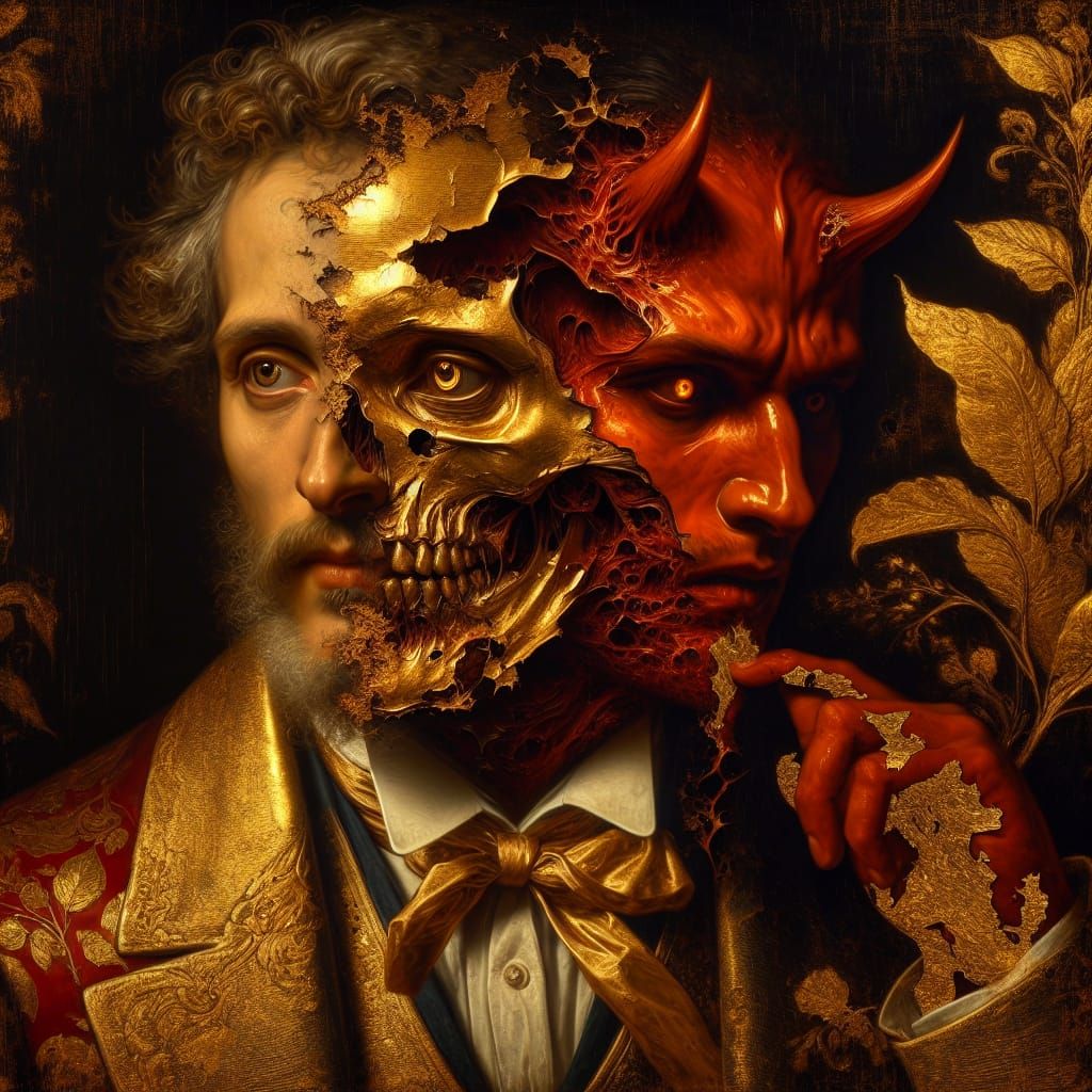 Decaying Gilded Man Reveals Devil in Victorian Portrait