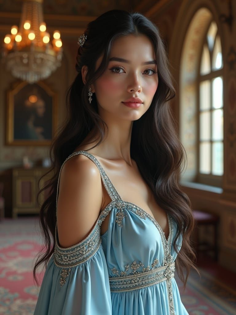 Medieval Woman in Silk Dress, Photorealistic 8K