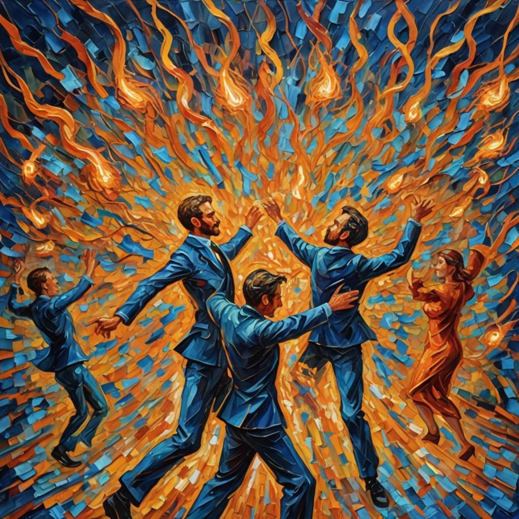 Electrically Charged World: Neo-Impressionist Oil Painting