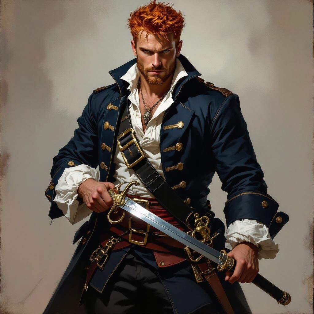 Fierce Pirate Captain in Hyperrealistic Style