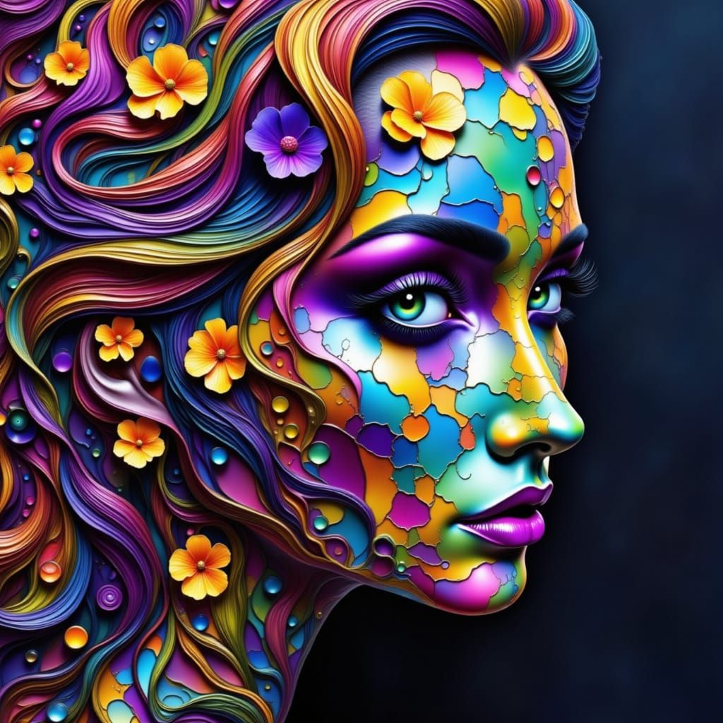 Glamorous Woman with Piercing Purple Eyes and Bold Lips