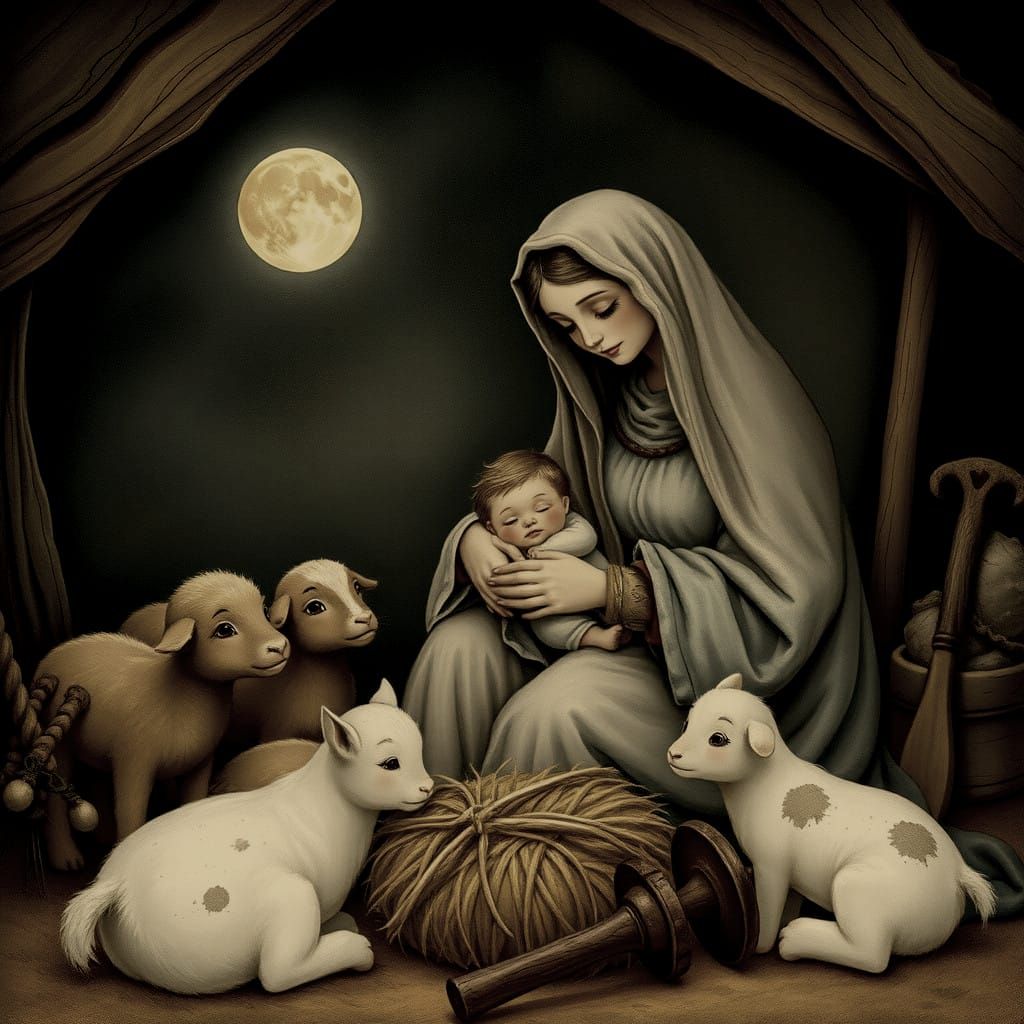 Nativity Scene in Whimsical Folk Art Style