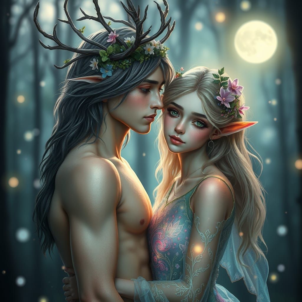 Ethereal Fae Couple in Moonlit Forest
