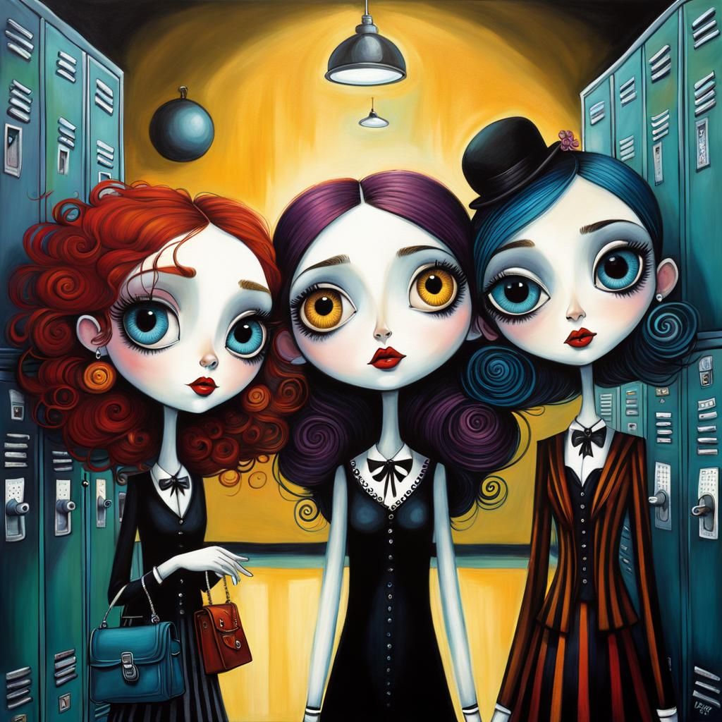 Giggling Schoolgirls in a Psychedelic Locker Room