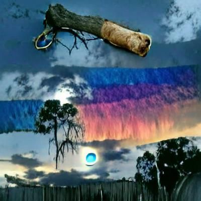Bark Blue Moon in Rainbow Sky