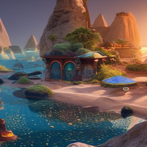 Solarpunk Beach: Detailed Matte Painting in Unreal Engine
