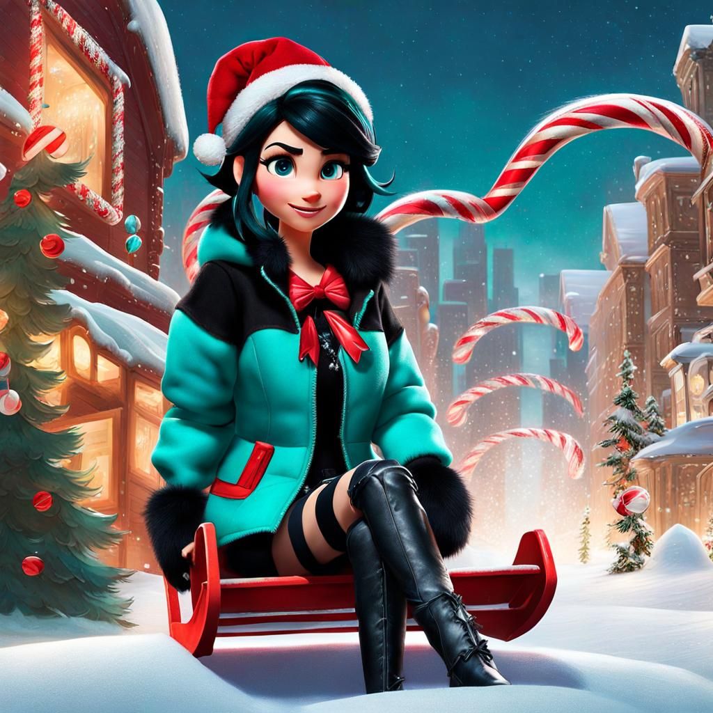 Vanellope Von Schweetz Sledding in Winter Snow