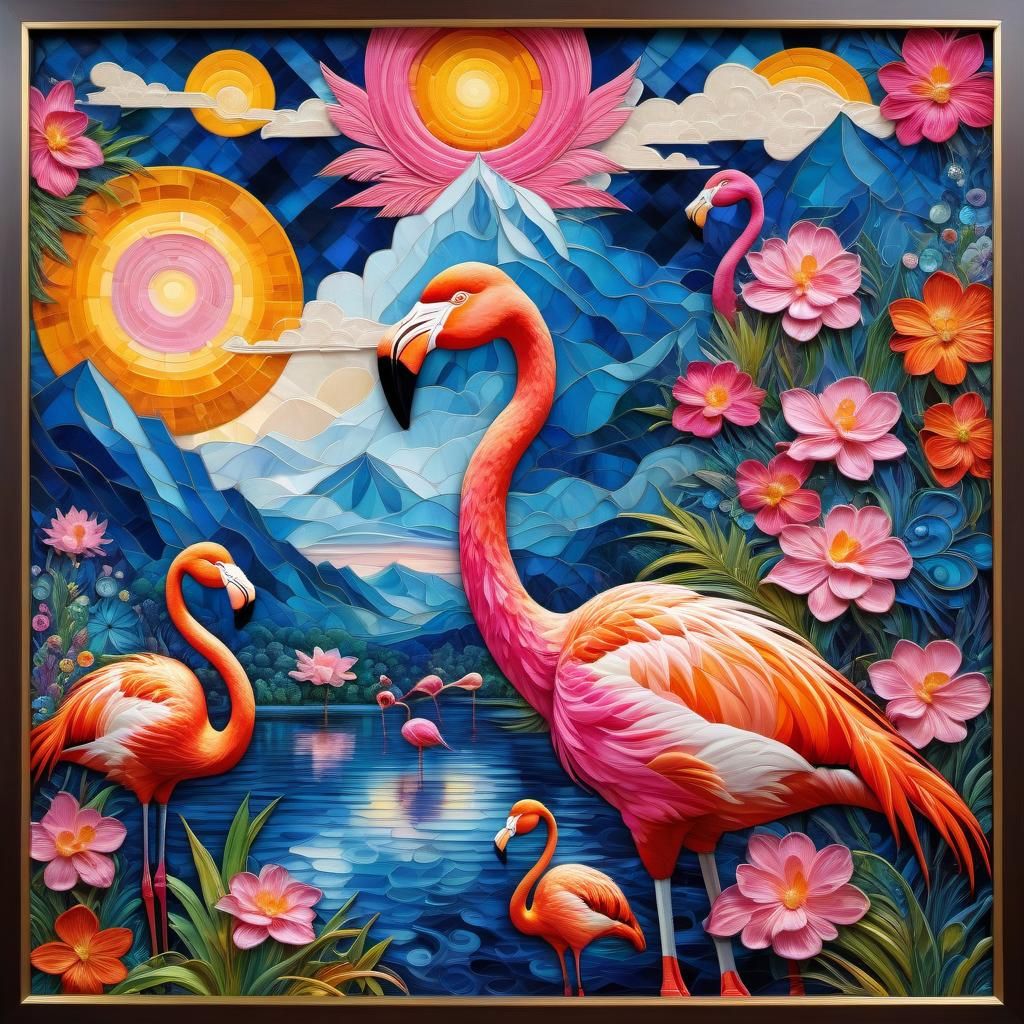 Flamingos in Starry Sky: A Colorful Van Gogh-Inspired Painti...