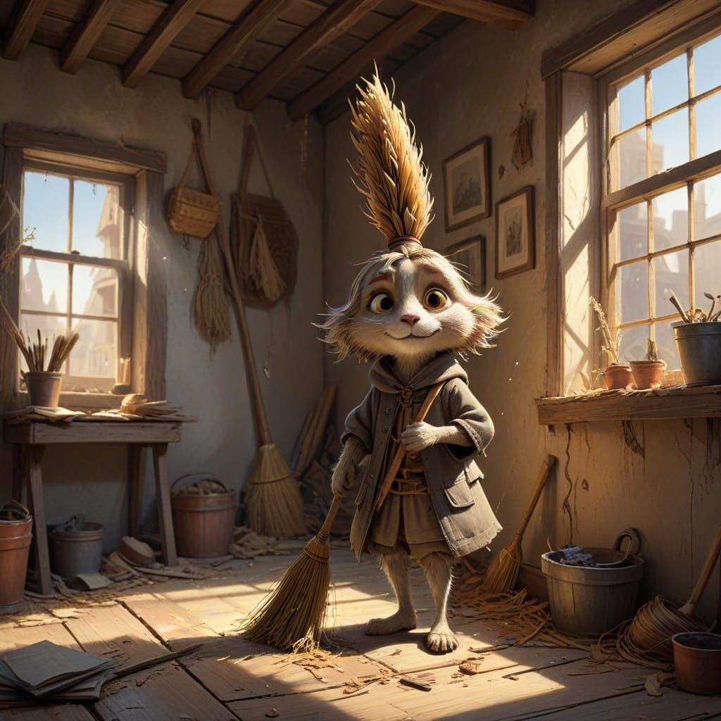 Sentient Broom in Dusty Attic Concept Art