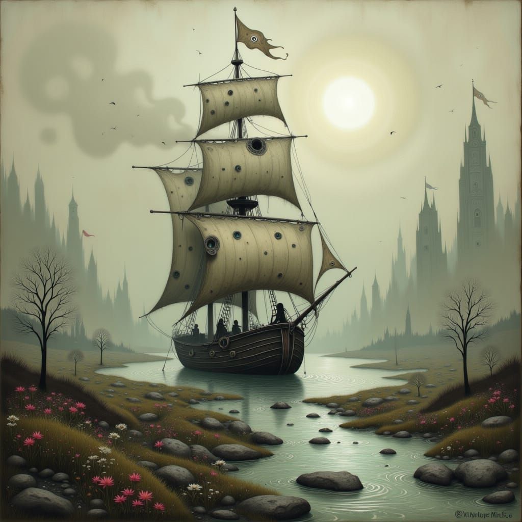 Ghost Ship on the Platte River in Ethereal Style