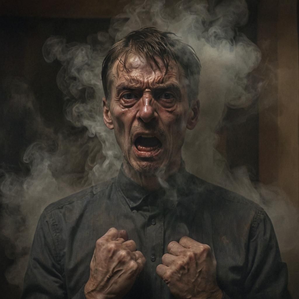 Furious Man Portrait in Expressionist Style