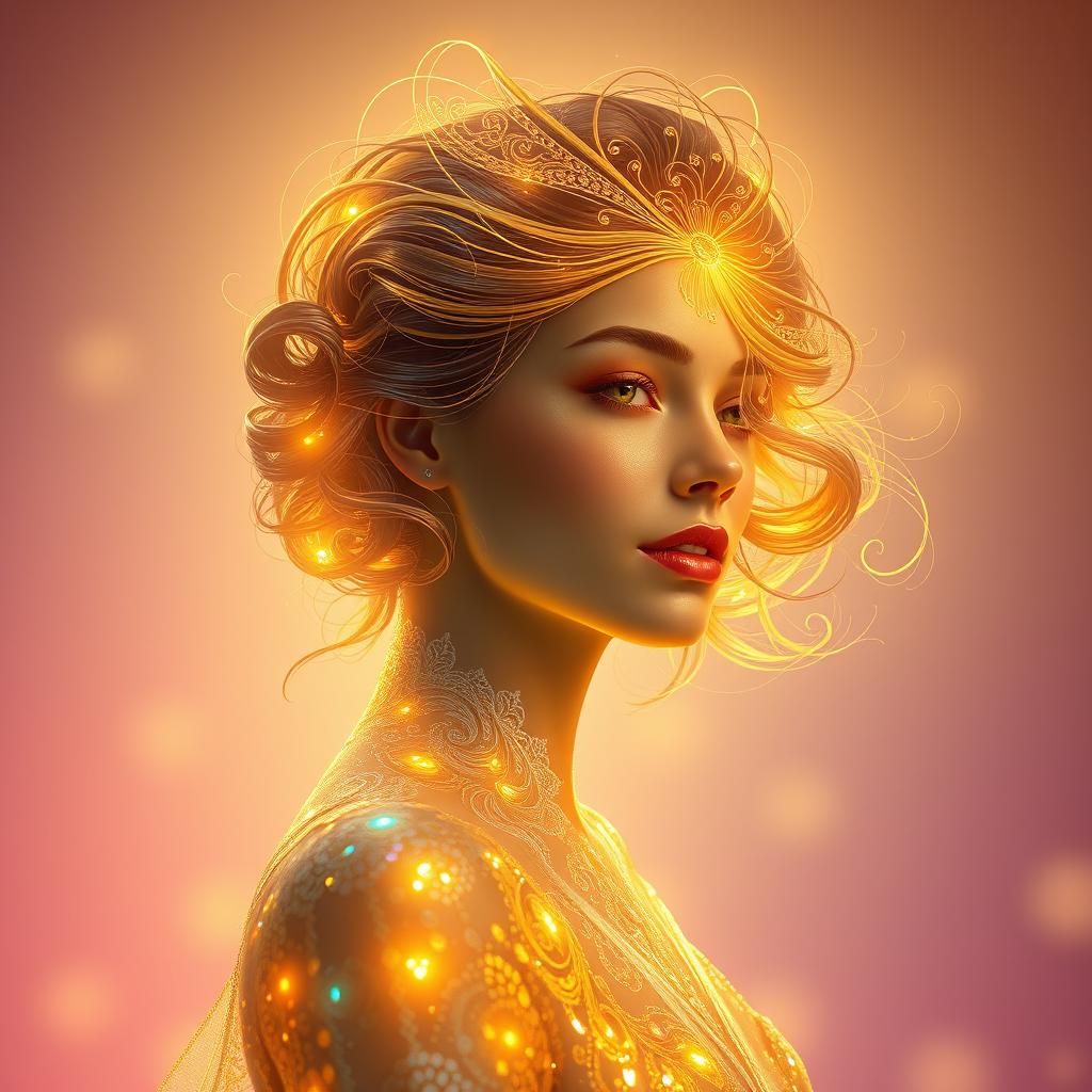 Ethereal Woman Portrait in Art Nouveau Style