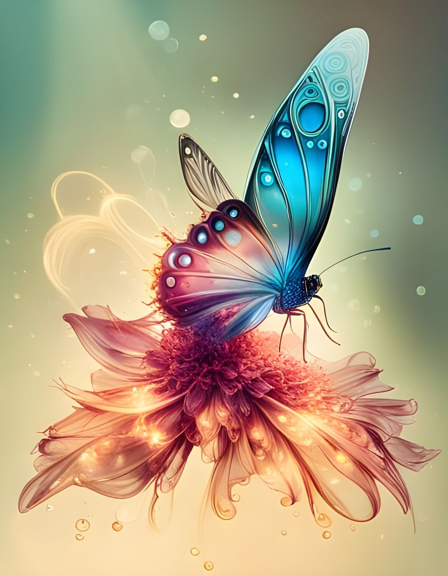 Glowing Glass Butterfly with Cosmic Energy