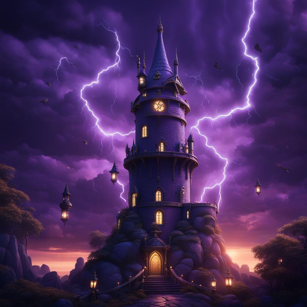 Wizard Tower with Lightning in Fantasy Concept Art