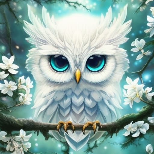 Chibi Red Owl Portrait in Gouache Style