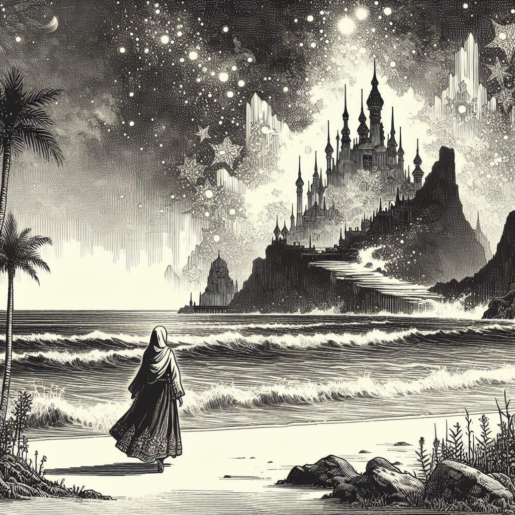 Woman Discovers Secret Crystal Coast in High Fantasy Landsca...