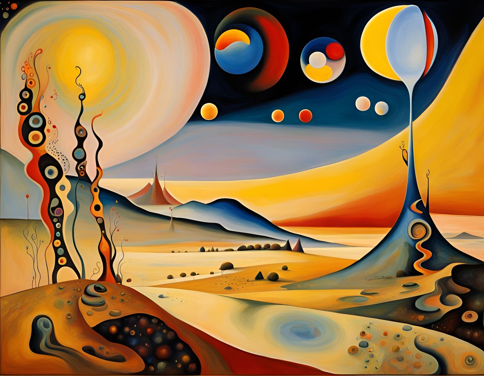 Abstract Alien Landscape Inspired by Kandinsky and Klimt