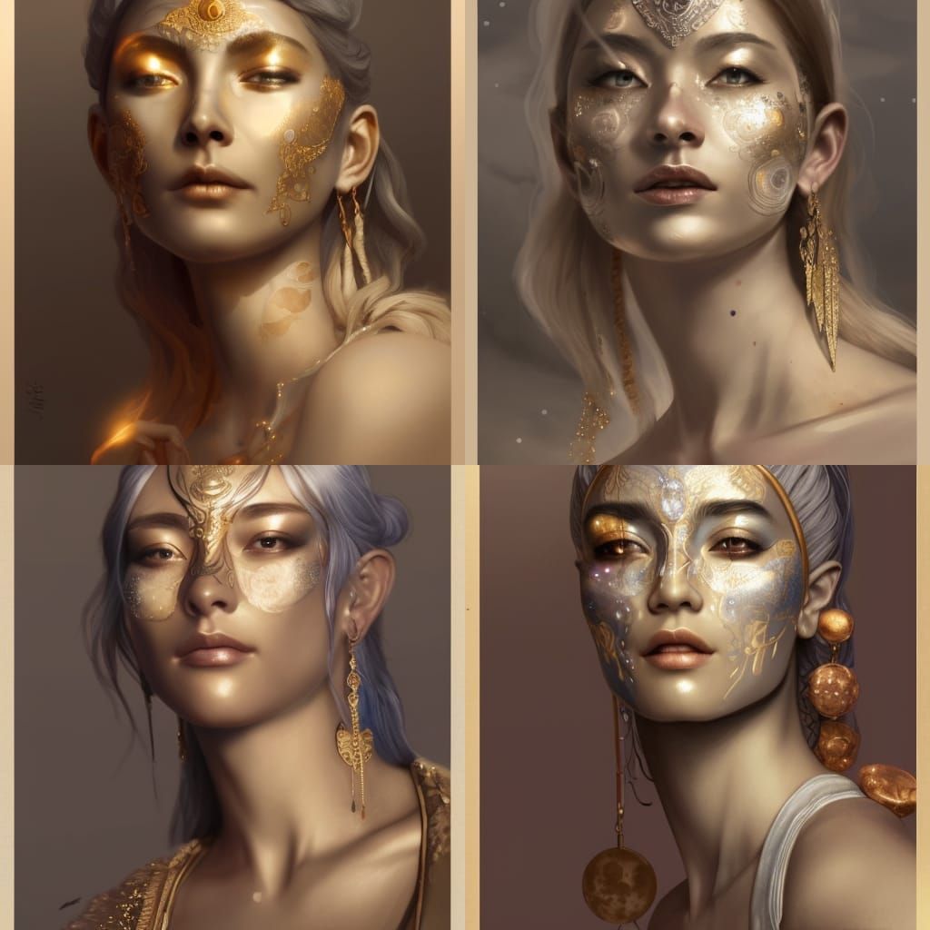 Moon Goddess in Watercolor Volumetric Lighting