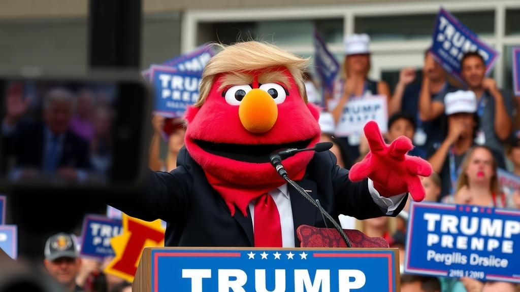 Elmo Photobombs Donald Trump Rally
