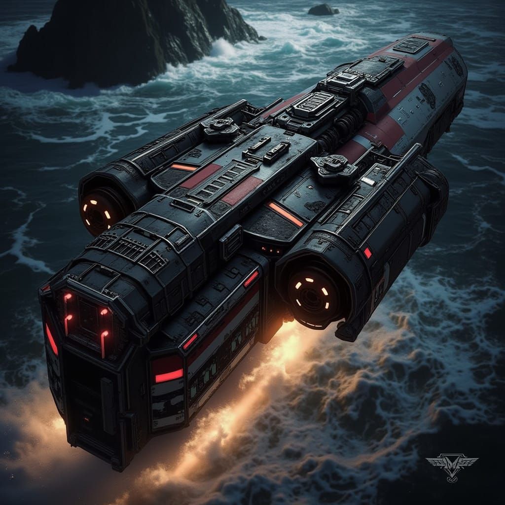 A Futuristic Spaceship Blazes Through the Ocean, Leaving a T...