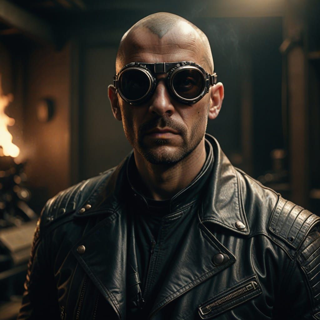 Biker Portrait in Hyperrealistic Cinematic Style