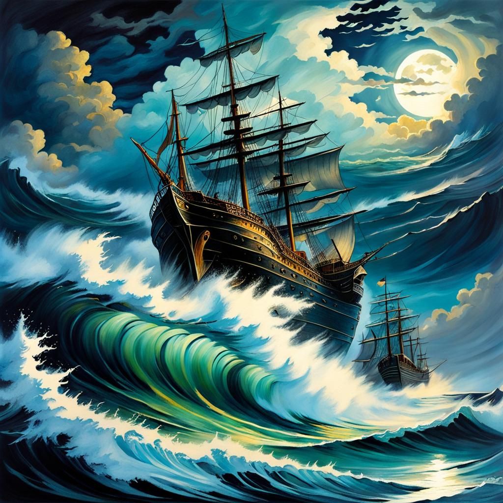 Stormy Seas: A Fantasy Illustration in Deep Color