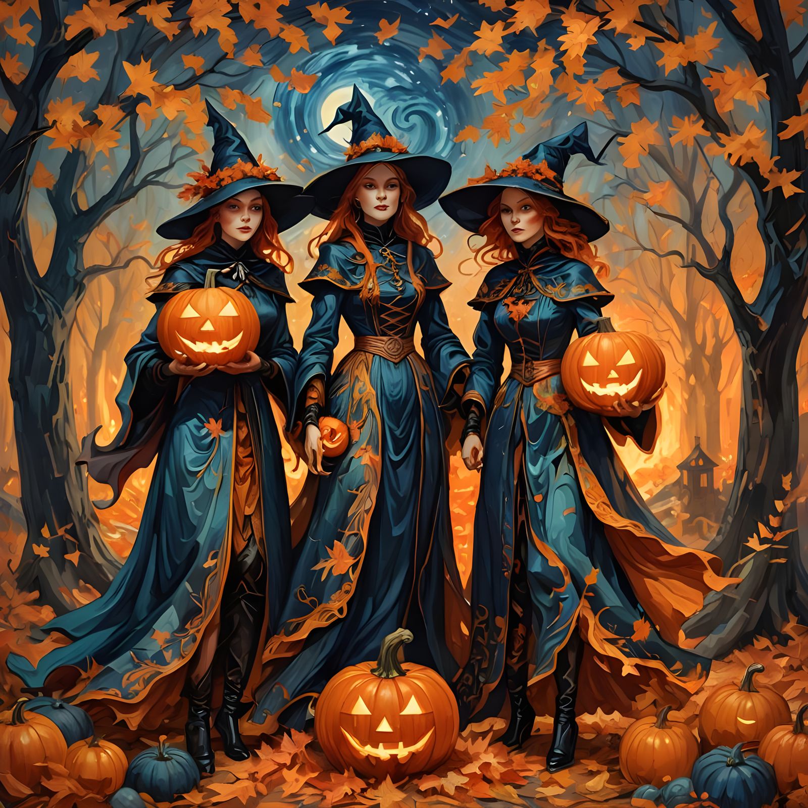 Halloween Witches as Impasto Painting