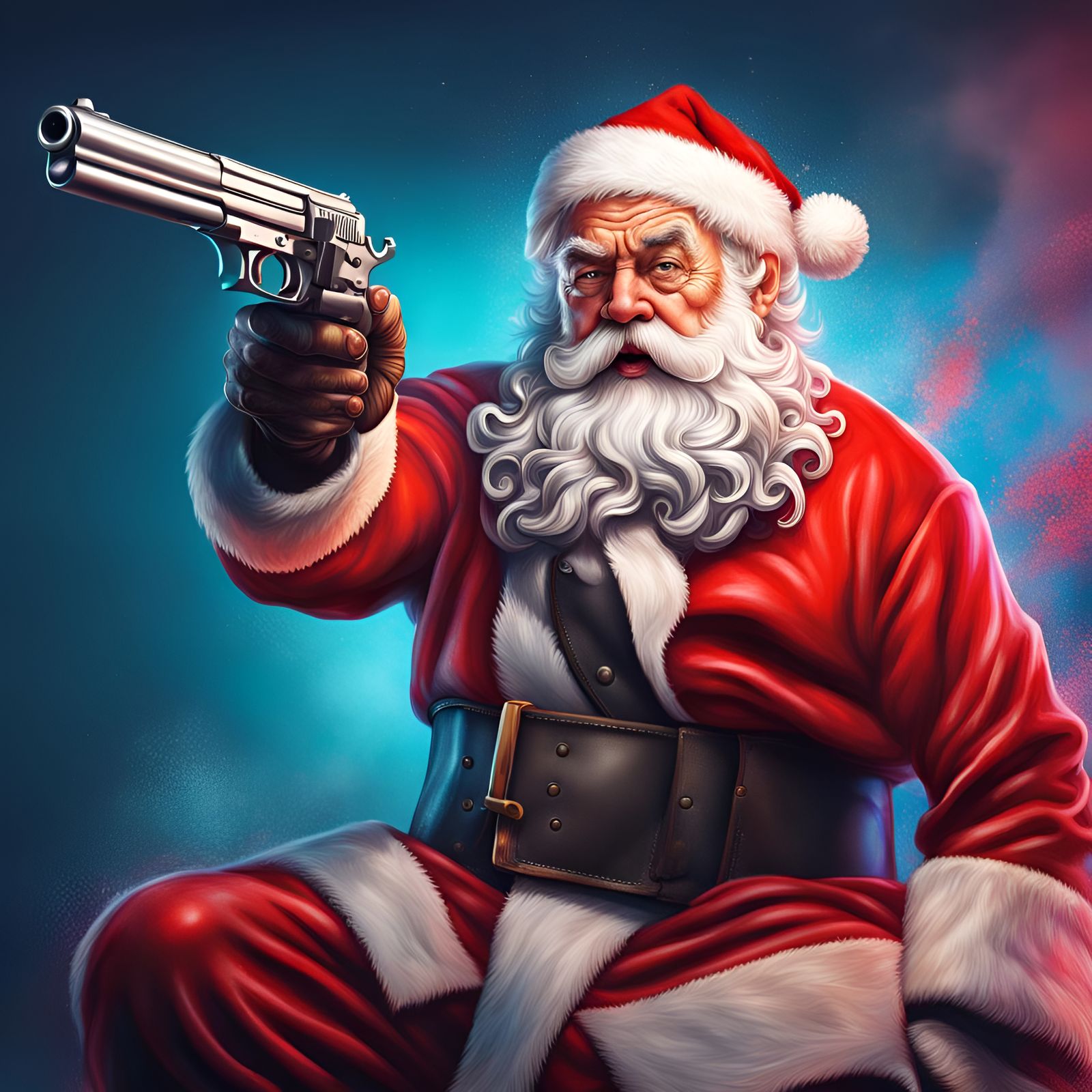 Hyperrealistic Santa Claus Concept Art with Gun