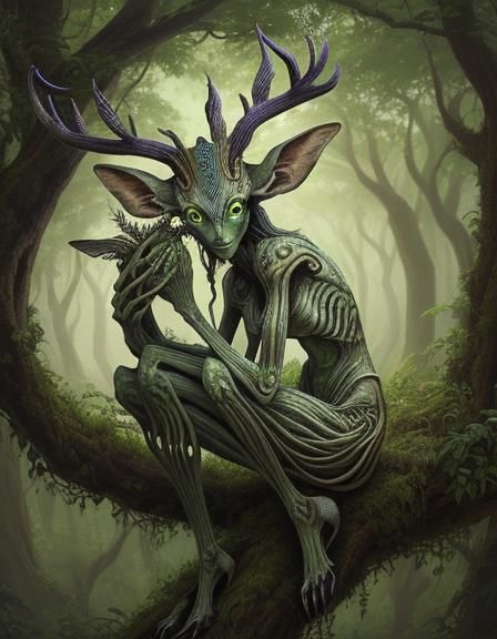 Insectoid Deer Maiden in an Alien Forest