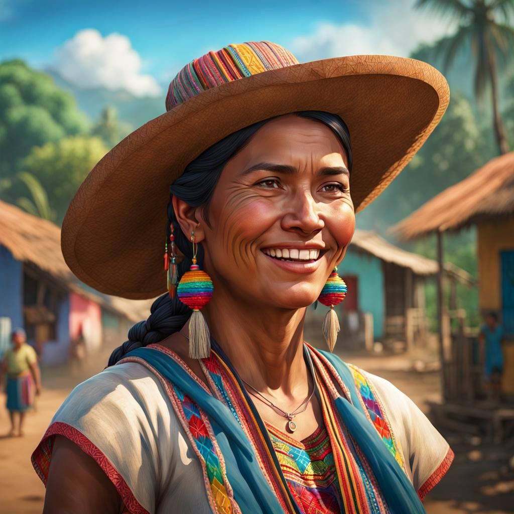 Happy El Salvadorean Woman Portrait in Village