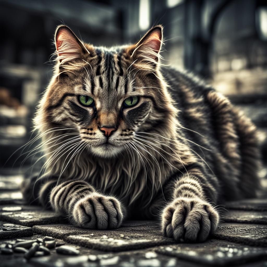 Hyperrealistic Sad Cat About to Fall