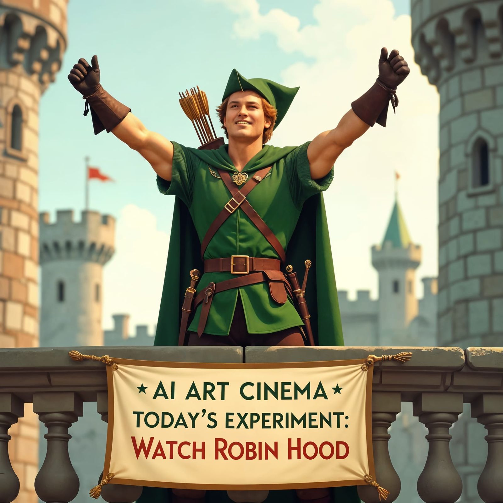 Robin Hood on Castle Balcony, Vintage Style