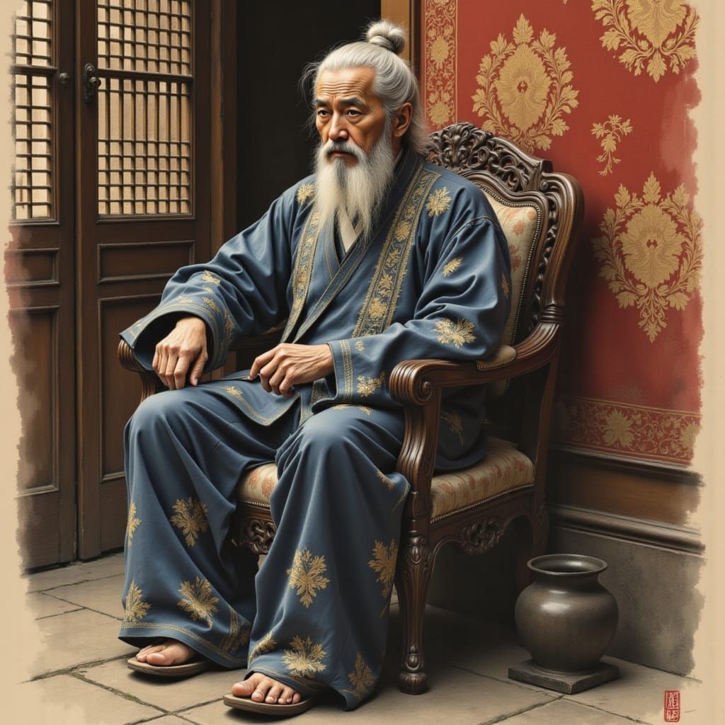 Wisdom's Gentle Dignity in Traditional Chinese Splendor