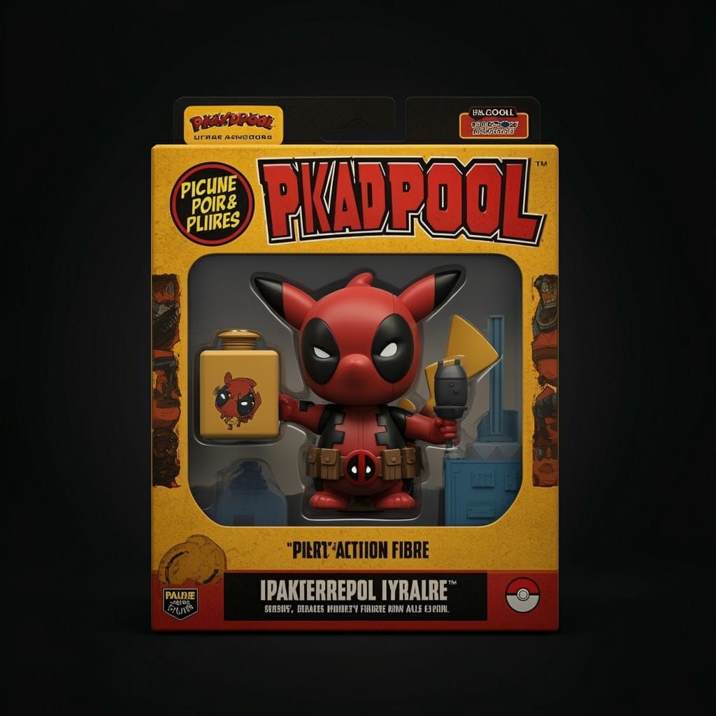 Retro Action Figure Box with Parody Deadpool Pokémon