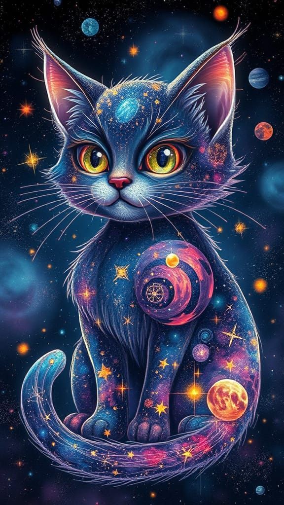 Celestial Whimsy: A Feline Being of Stardust and Cosmos