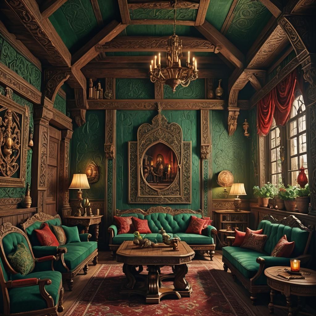 Cozy Medieval Fantasy Sitting Room with Warm Light