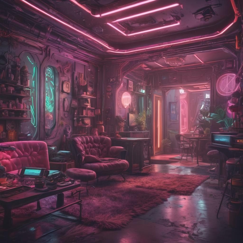 Neon Alien Home Interior in Digital Matte Painting