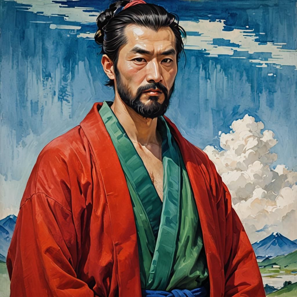 Bearded Man in Red Robe, Impressionist Oil Painting