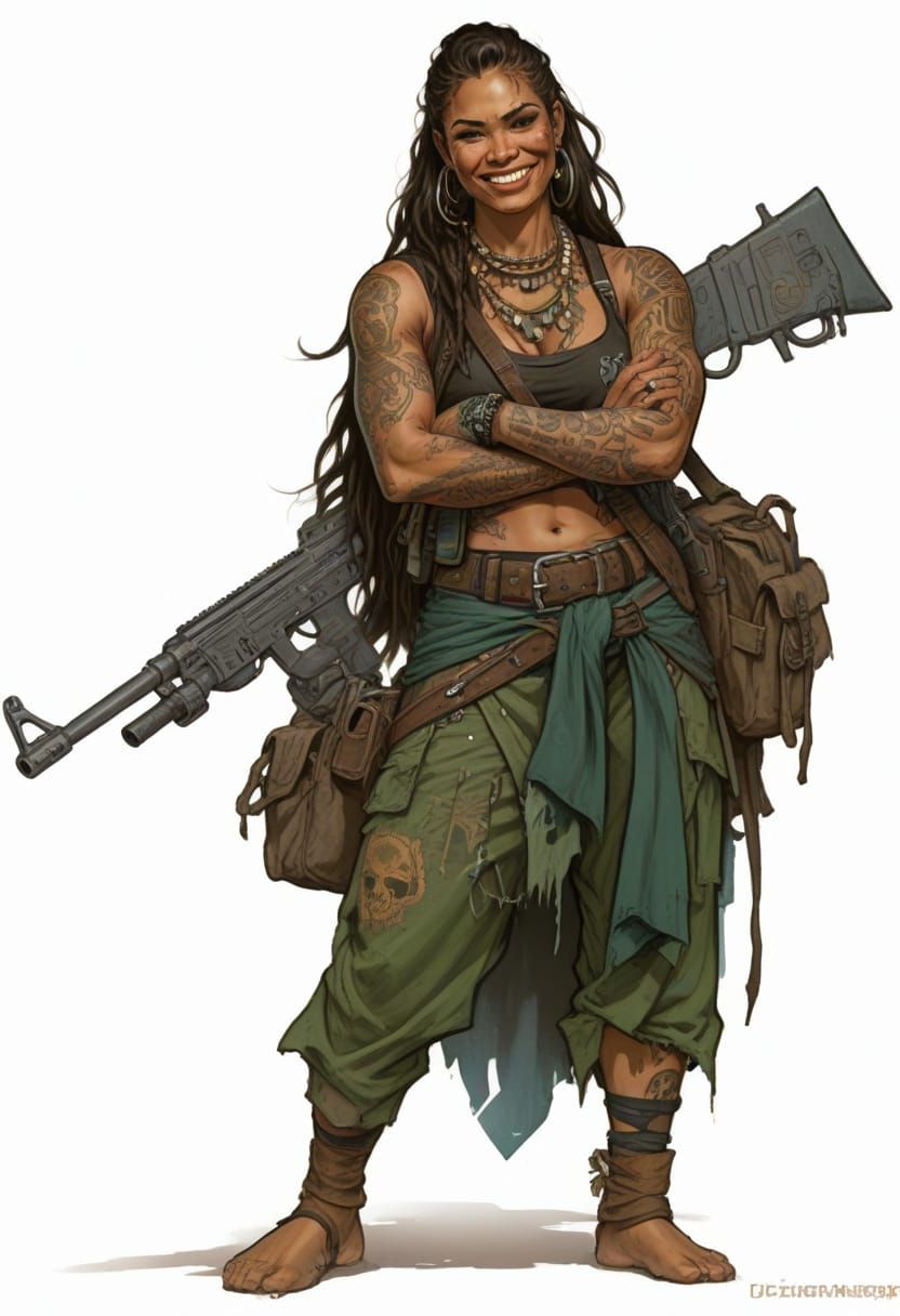 Tattooed Polynesian Scavenger in Post-Apocalyptic World