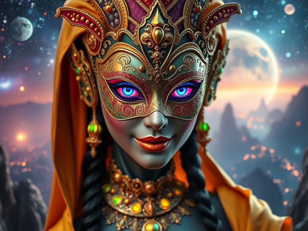 Celestial Alien in Carnival Mask, Fantasy Art