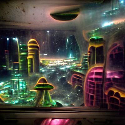 Alien City View from Spaceship Window